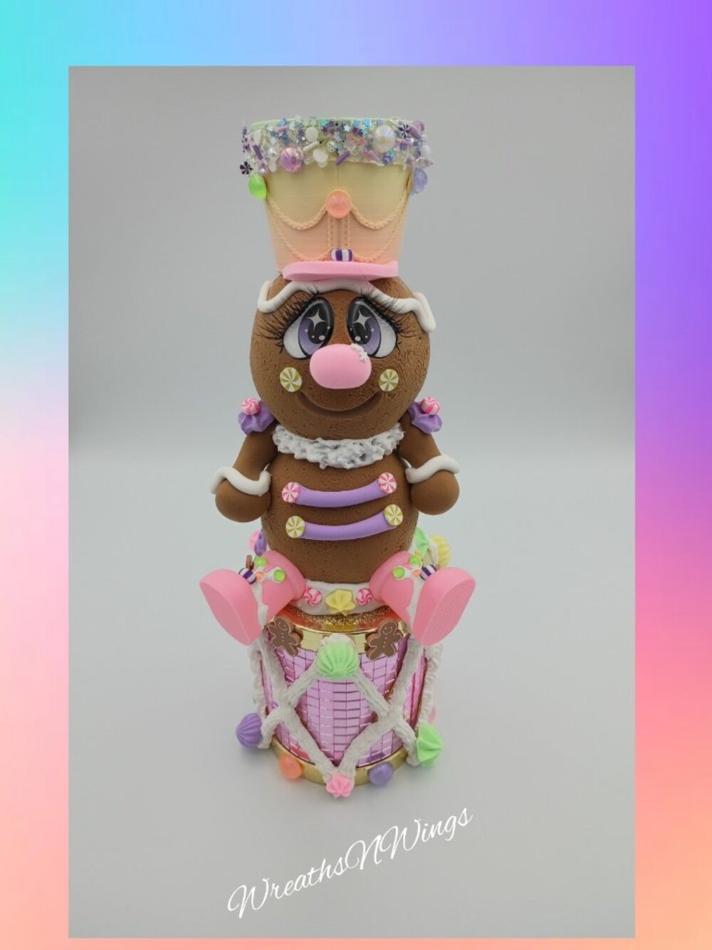 Gingerbread Nutcracker Christmas Decor, Pastel Candyland Gingerbread Girl, Pink